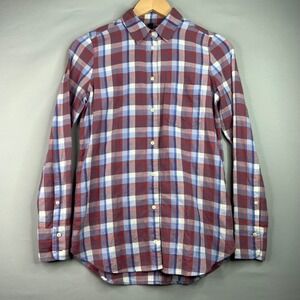 J.Crew Boys Size 00 Burgundy Blue Plaid Long Sleeve Button Down Shirt Top